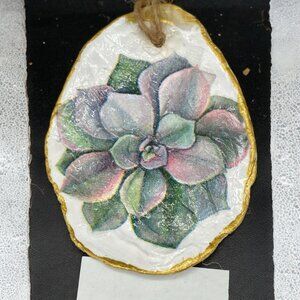 Decoupage Oyster Shell Ornament Decoupage Trinket Dish SUCCULENT